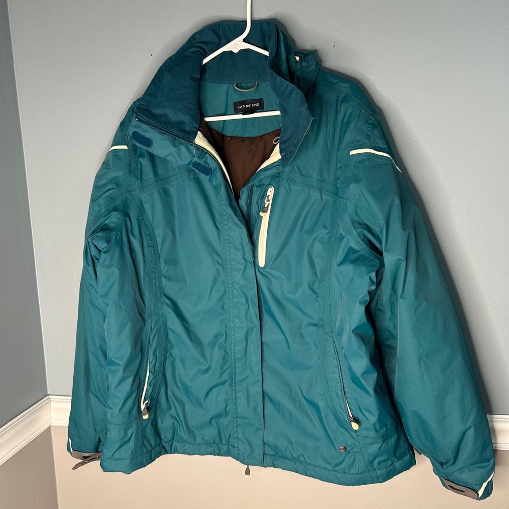 Lands End Womens XL Teal Blue Squall Ski Jacket Insulated Hooded Winter Parka
